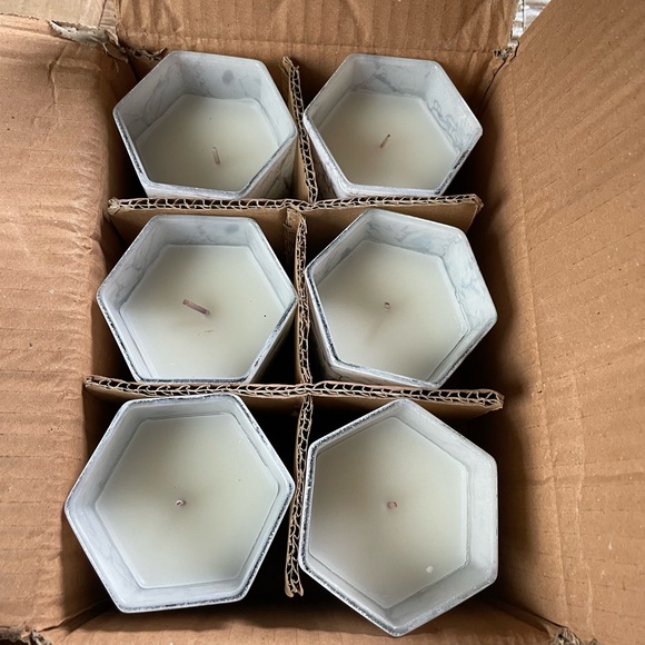 6 pack citronella glass candles with modern marble design. - Picture 3 of 6